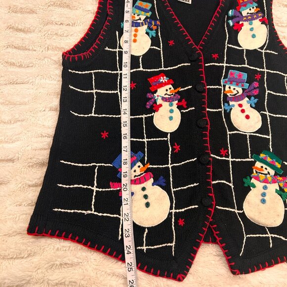 Christmas Knit Sweater Vest Embroidered Snowmen Victoria Jones Size L Vintage - Picture 7 of 7